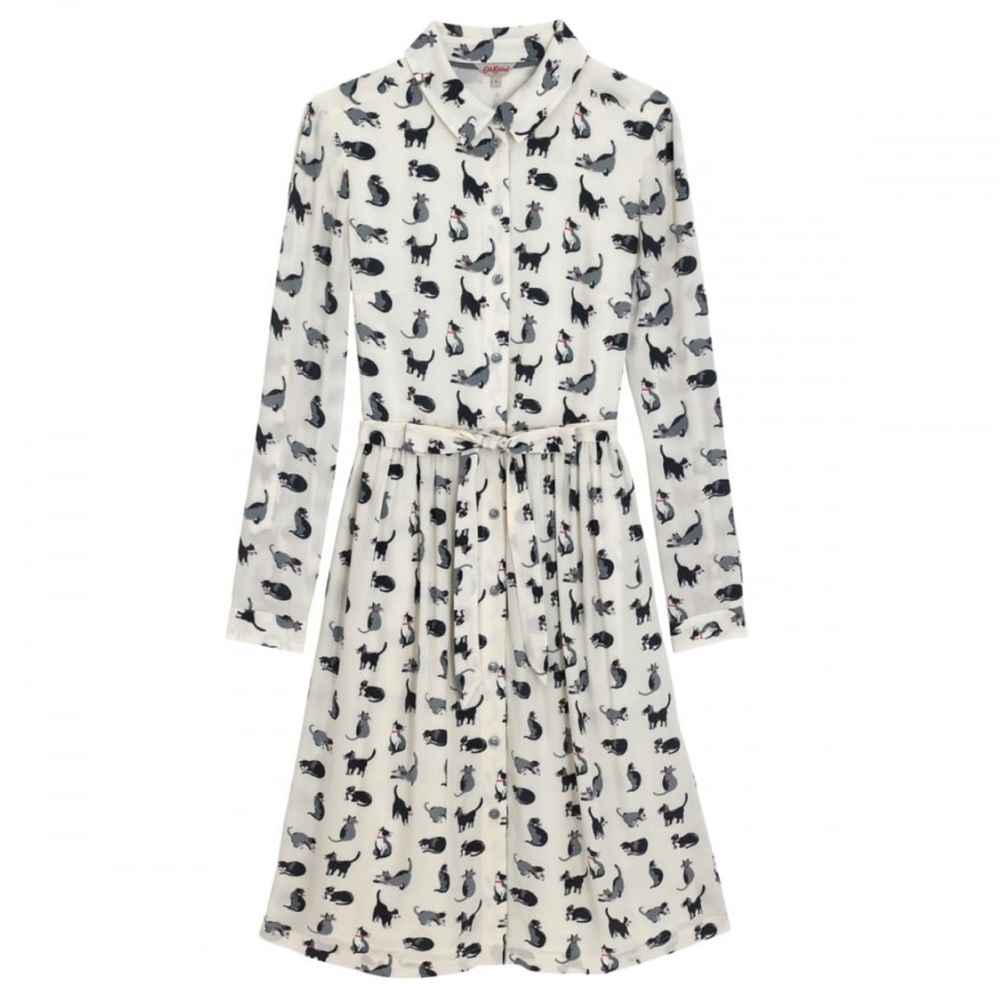 NWT Cath Kidston Painted Cats Ivory Shirt Dress Sz 6